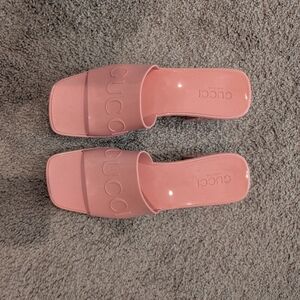 Rubber Gucci Logo Womens Platform Slide Sandals